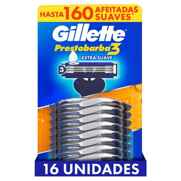 Rastrillos Gillette Prestobarba3 Extra Suave con 3 Hojas 16 pzas