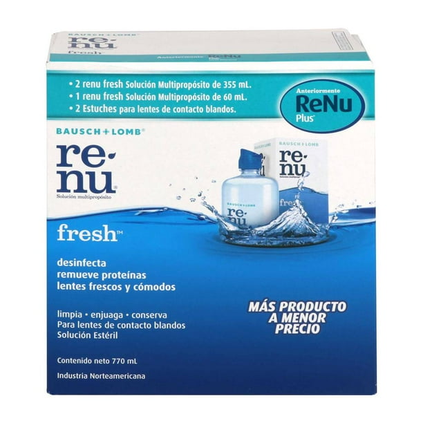 Solución Multipropósito Renu Fresh 2 pzas con 355 ml 1 pza con 60 ml y 2 Estuches para Lentes de Contacto