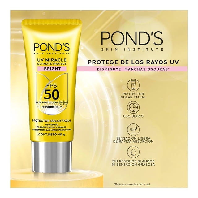 Protector Solar Facial Pond's UV Miracle Bright FPS 50 con Niasorcinol 40gr