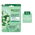 Mascarilla facial Garnier Skin Active en tela hidra bomb té verde hidratante matificante 1 pieza