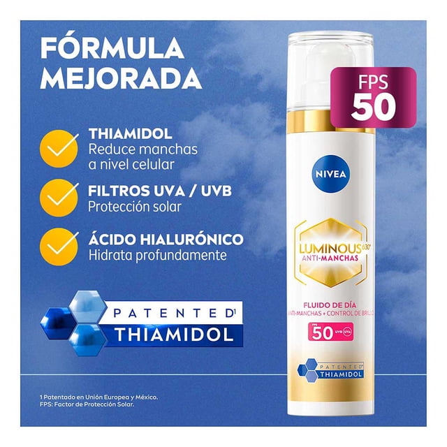 Fluido facial Nivea Luminous 630 anti-manchas FPS 50 con ácido hialurónico y vitamina E 40 ml