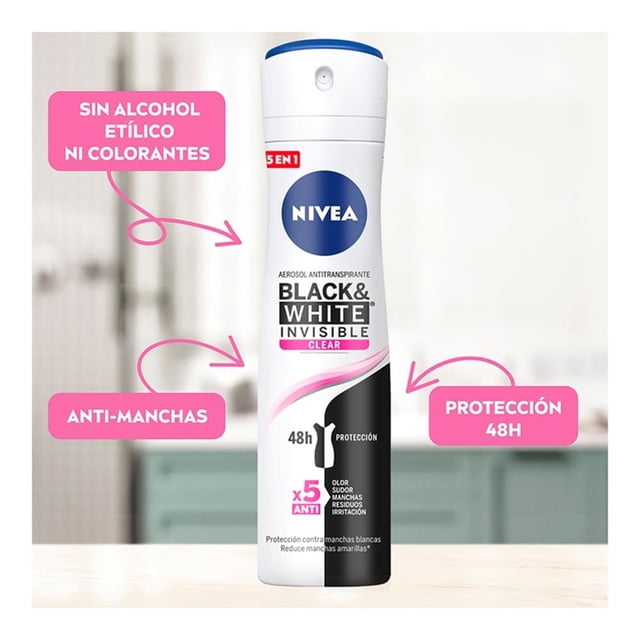 Antitranspirante NIVEA invisible black & white clear spray 150 ml