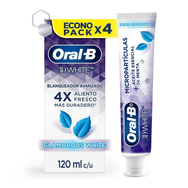 Pasta Dental Oral-B 3D White Blanqueador Avanzado Anticaries con Flúor 4 pzas de 120 ml c/u