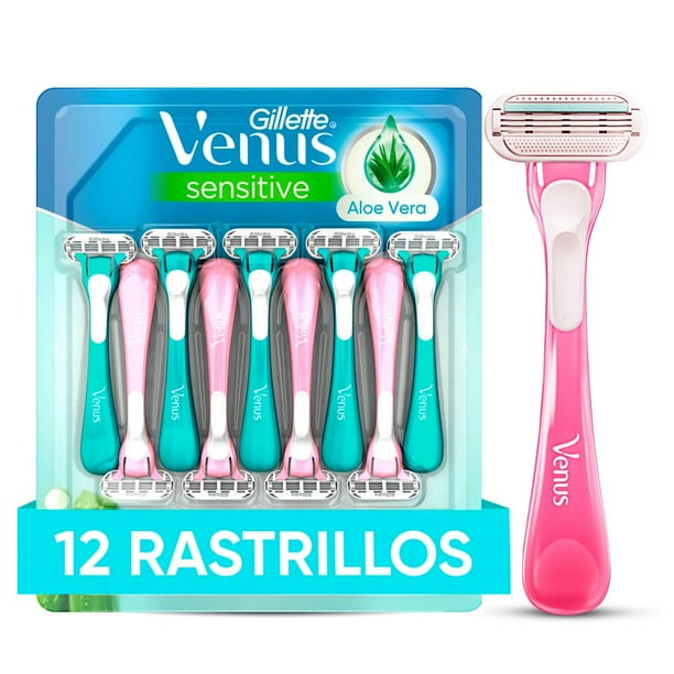Rastrillos Gillette Venus Sensitive con Aloe, para piel sensible, para mujer 12 pzas