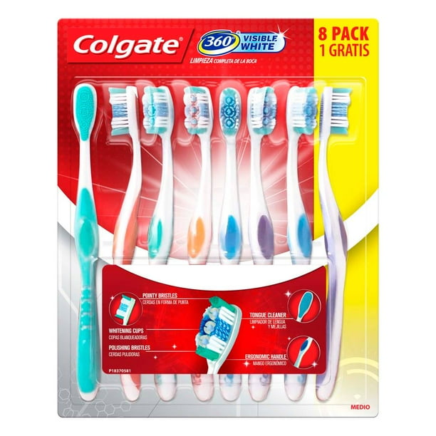 Cepillo Dental Colgate 360° Visible White Limpieza Completa de la Boca 8 pzas