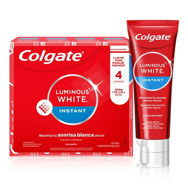 Pasta Dental Colgate Luminous White Instant 4 pzas de 75 ml c/u
