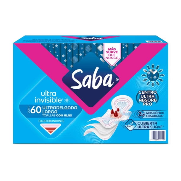 Toallas Femeninas Saba Ultra Invisible 60 pzas