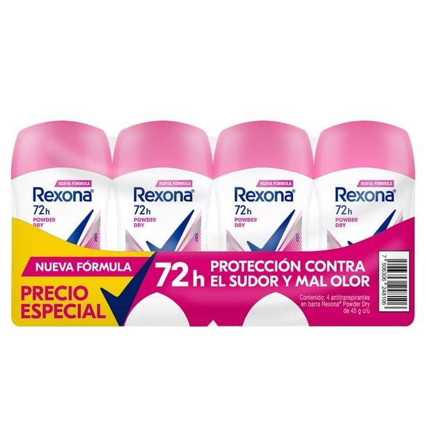 Antitranspirante en Barra Rexona Powder Dry 4 pzas de 45 g c/u