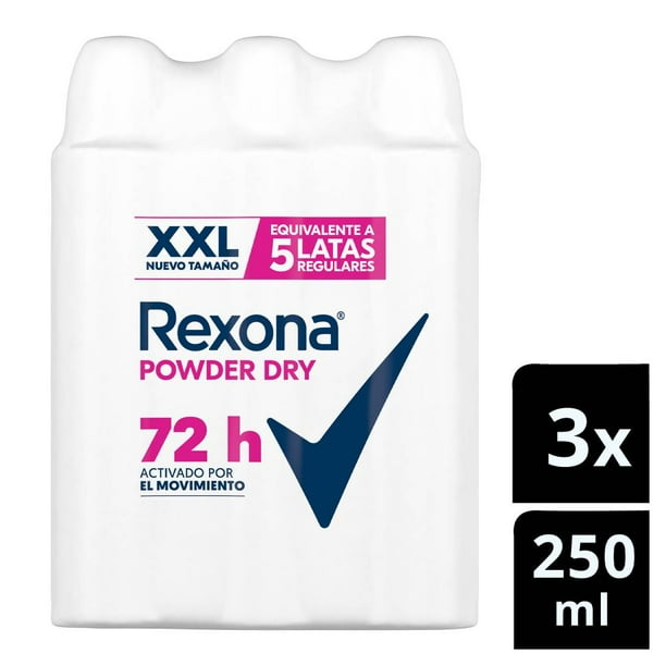 Antitranspirante en Aerosol Rexona Powder Dry 3 pzas de 250 ml c/u