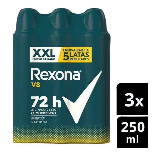 Antitranspirante en Aerosol Rexona V8 3 pzas de 250 ml c/u