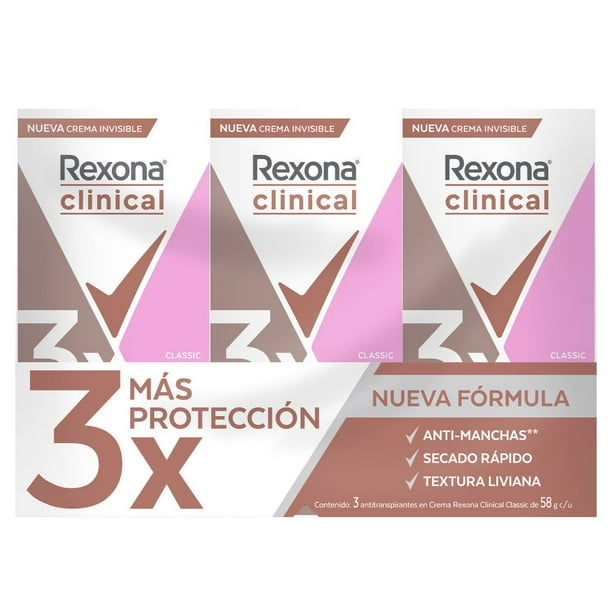 Antitranspirante Rexona Woman Clinical Classic 3 pzas de 58 g c/u