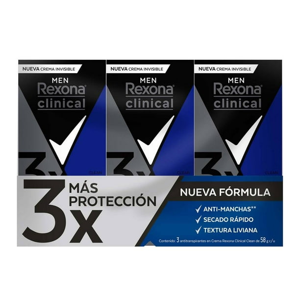 Antitranspirante en Crema Rexona Clinical Classic 3 pzas de 58 g c/u