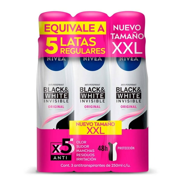 Antitranspirante Nivea Black and White Invisible Clear 3 pzas de 250 ml