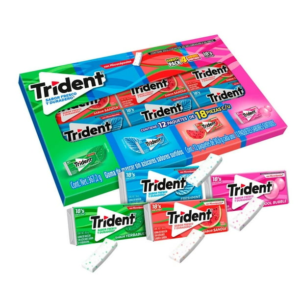 Goma de Mascar Trident Sabores Surtidos 12 paquetes de 18 pzs
