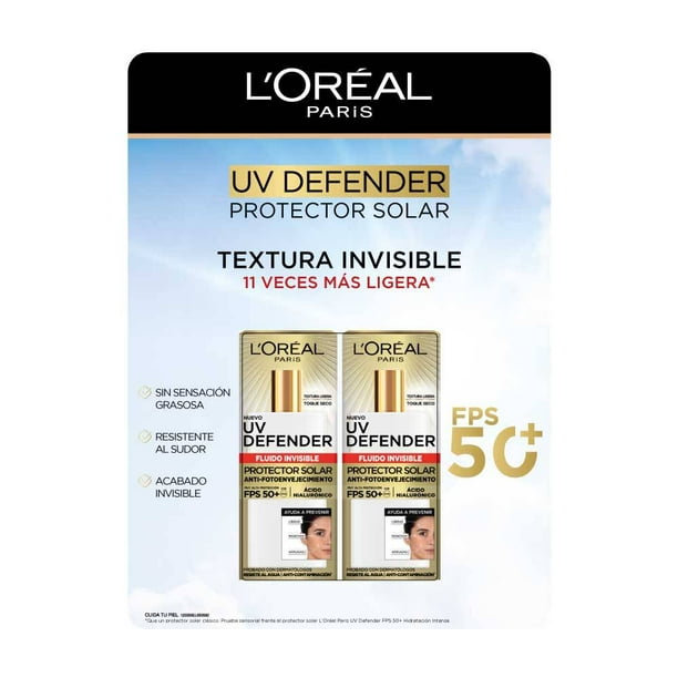Protector Solar Diario L'Oréal UV Defender Fluido Invisible Anti-Fotoenvejecimiento 2 Pack 40 g c/u