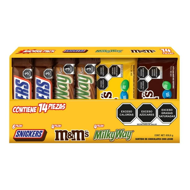 Surtido de Chocolates Snickers, M&Ms y Milky Way Caja con 14 Piezas