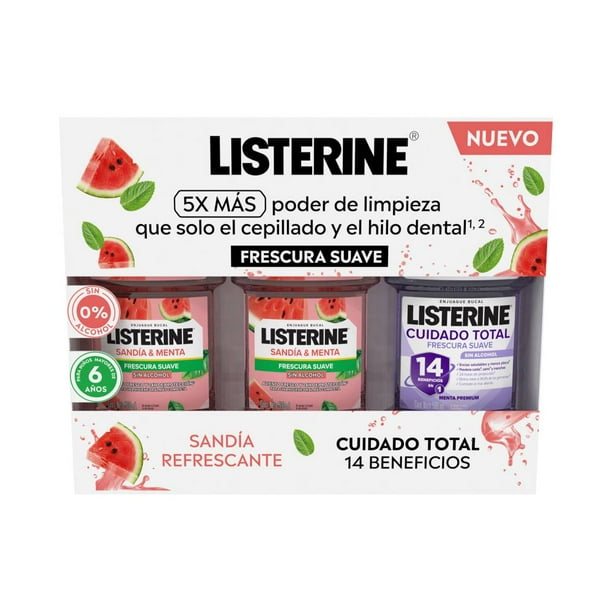 Pack de Enjuague Bucal Listerine Sandía & Menta 2 pzas de 500 ml + Cuidado Total 500 ml