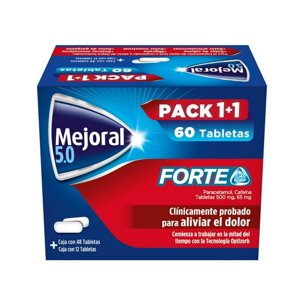 Paracetamol, Cafeína Mejoral Forte 500 mg/65 mg 60 Tabletas