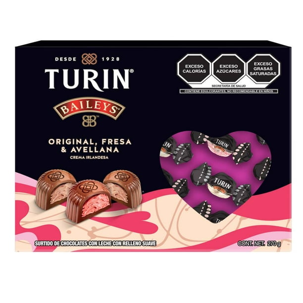 Chocolates con Leche Turin Baileys Rellenos Original, Fresa y Avellana Estuche San Valentín de 270 g