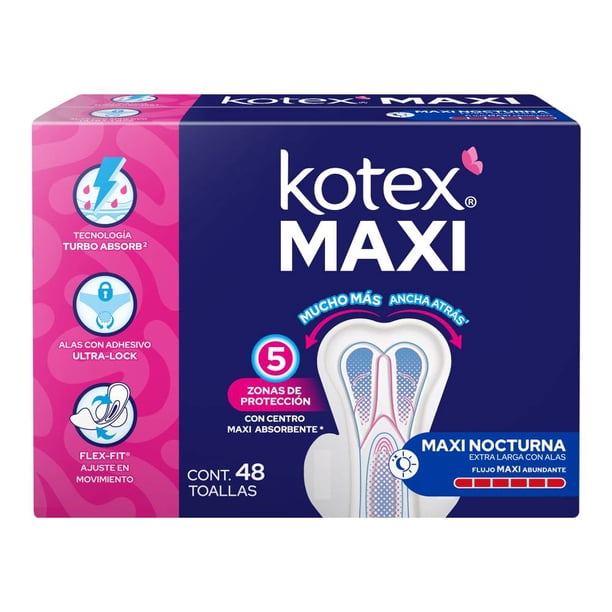 Toallas Femeninas Kotex Rosa Maxi Nocturna 48 pzas