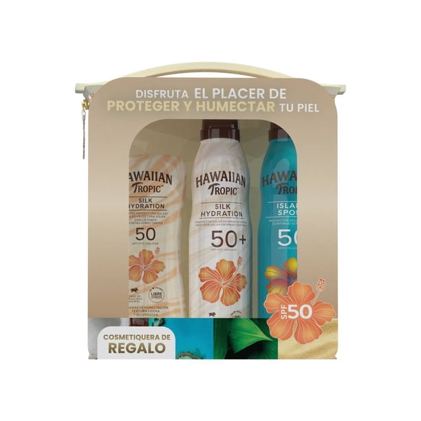 Set de Loción Protectora Solar Hawaiian Tropic 1 FPS 50 Loción 180 ml + 1 FPS 50 CSpray 180 ml + 1 FPS CSpray 170 g