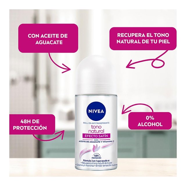 Desodorante Nivea Tono Natural Efecto Satín Roll On para mujer 50ml