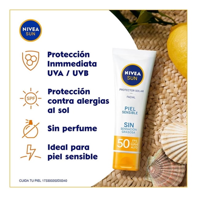 Protector solar facial NIVEA SUN libre de aroma con fps 50 piel sensible 50 ml