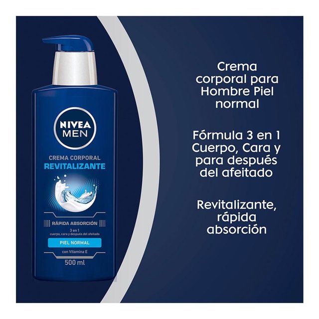 Crema corporal humectante NIVEA MEN 3 en 1 cuerpo, cara y después del afeitado revitalizante 500 ml