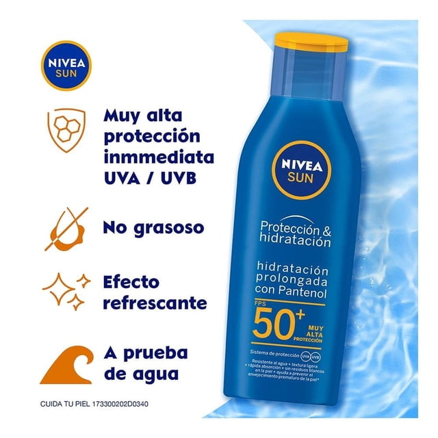 Protector solar corporal NIVEA Protect & Moisture resistente al agua FPS 50 125 ml
