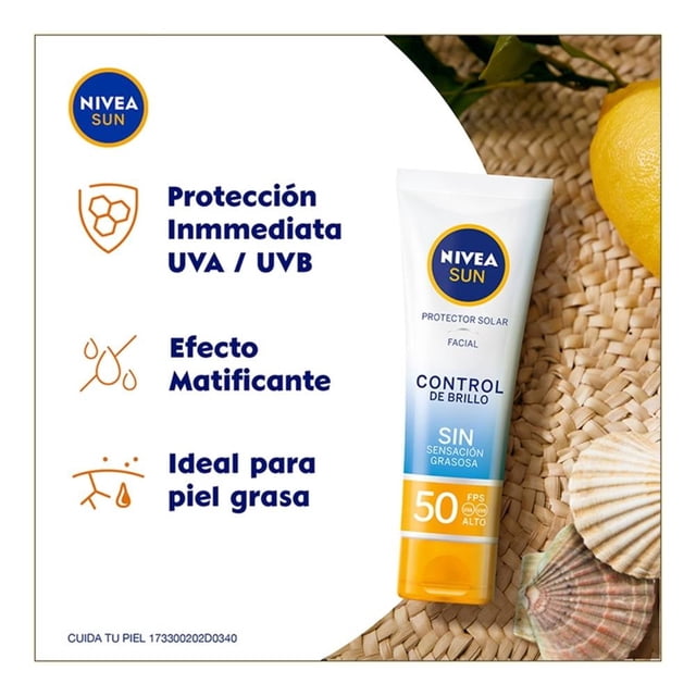 Protector solar facial NIVEA SUN Control de Brillo efecto matificante de larga duración fps 50+ 50 ml
